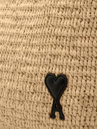 Ami Alexandre Mattiussi Ami Paris Women Ami De Coeur Raffia Shoulder Bag In Brown