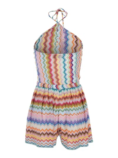 Missoni Short Jumpsuit In Lame Viscose With Pixel-effect Zigzag Pattern In Multi