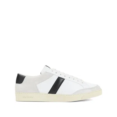 Tom Ford Panelled Suede And Grained Leather Sneakers In White
