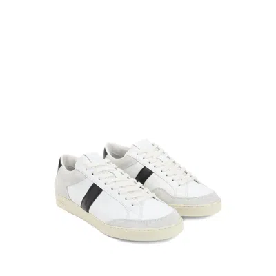 Tom Ford Panelled Suede And Grained Leather Sneakers In White