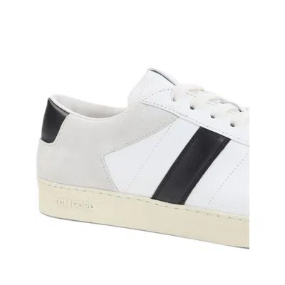 Tom Ford Panelled Suede And Grained Leather Sneakers In White
