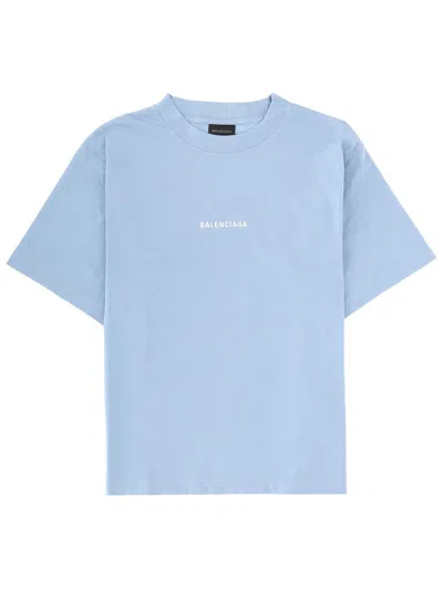 Balenciaga Logo Embroidered Cotton Jersey T-shirt In Blue