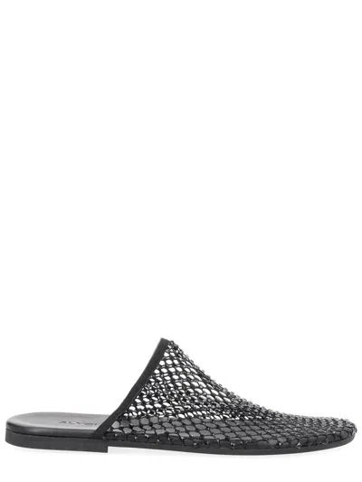 Alysi Slide Mule Sandal Rhinestone Mesh Flat Sole In Black