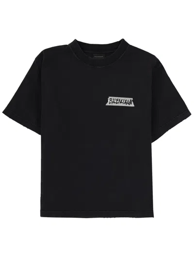 Balenciaga Medium Fit Masking Tape Logo Dry Jersey T-shirt In Black