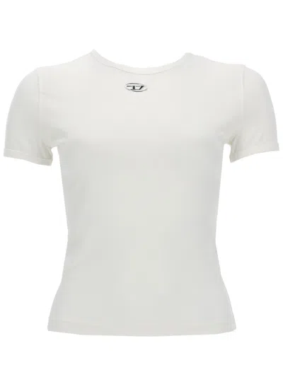 Diesel Women White T-shirt With Logo On The Front And Ribbed Design In Cotton Woman