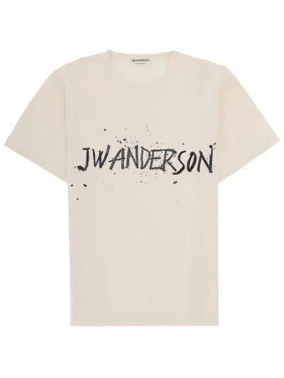 Jw Anderson Mens Ecru Circular Brand-print Cotton T-shirt In Neutral