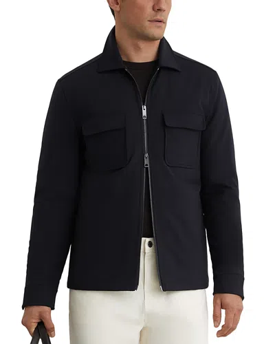 Reiss Navy Technical Quilted Zip-front Overshirt In Black