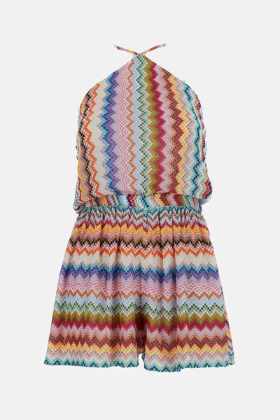 Missoni Short Jumpsuit In Lame Viscose With Pixel-effect Zigzag Pattern In Multi