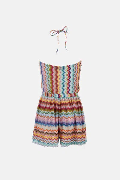 Missoni Short Jumpsuit In Lame Viscose With Pixel-effect Zigzag Pattern In Multi
