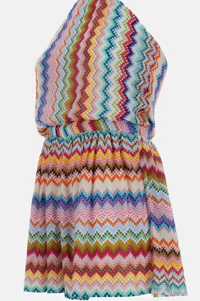 Missoni Short Jumpsuit In Lame Viscose With Pixel-effect Zigzag Pattern In Multi