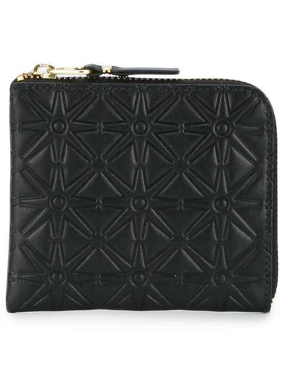 Comme Des Garçons Clover Embossed Zip Fold Wallet In Black