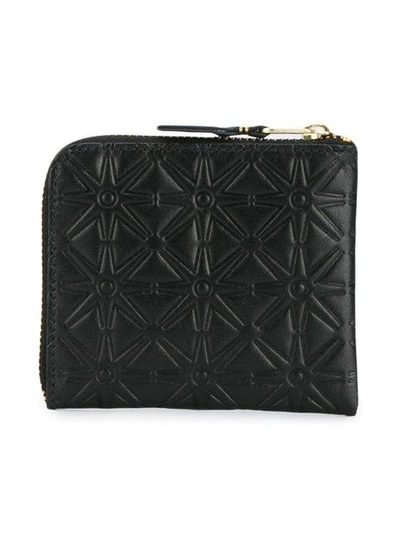 Comme Des Garçons Clover Embossed Zip Fold Wallet In Black