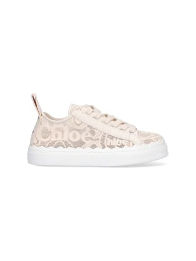Chloé Lace Lauren Low-top Sneakers With Pull Tab In White