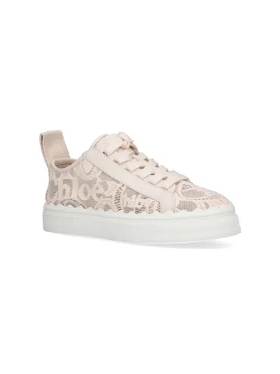Chloé Lace Lauren Low-top Sneakers With Pull Tab In White