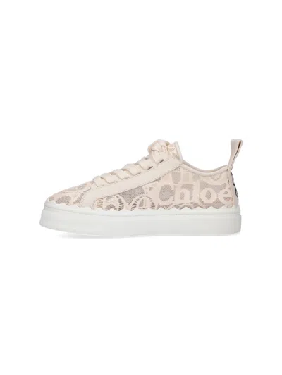Chloé Lace Lauren Low-top Sneakers With Pull Tab In White