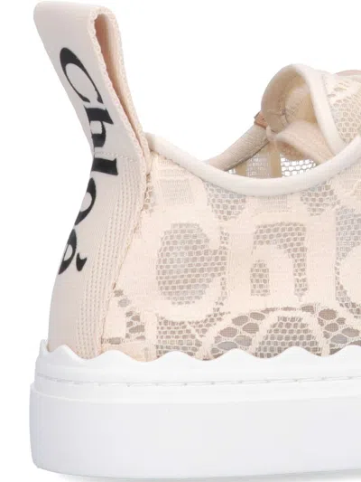 Chloé Lace Lauren Low-top Sneakers With Pull Tab In White