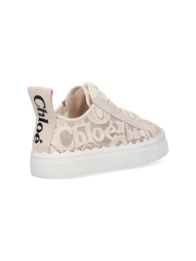 Chloé Lace Lauren Low-top Sneakers With Pull Tab In White