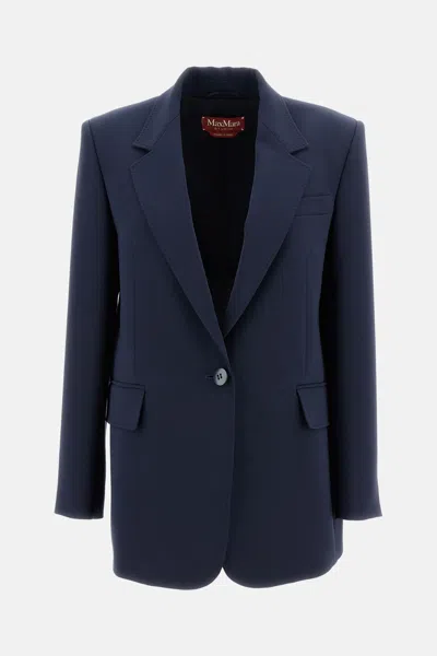 Max Mara Studio Blue Virgin Wool Silk Blazer In Blue