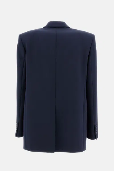 Max Mara Studio Blue Virgin Wool Silk Blazer In Blue