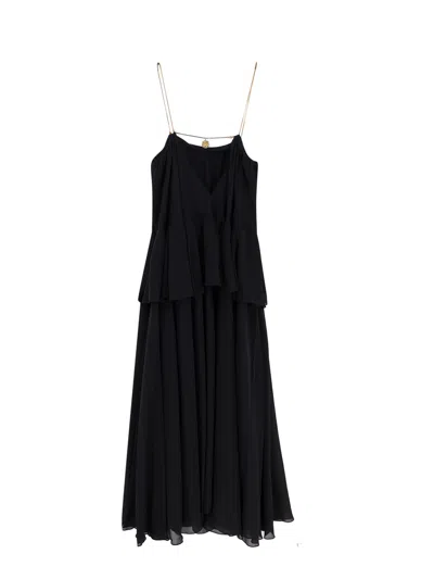 Chloé Open-back Embellished Tiered Silk-georgette Maxi Dress In Black