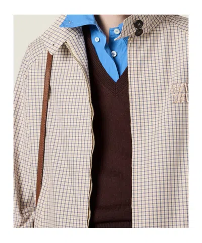 Miu Miu Checked Technical Fabric Blouson Jacket In Gray