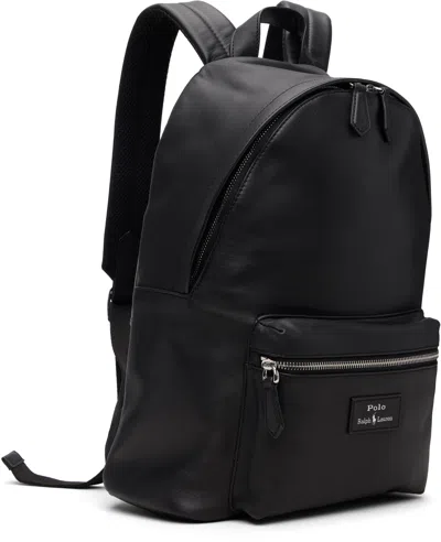 Polo Ralph Lauren Large Dome-shaped Backpack In Smooth Leather In Black