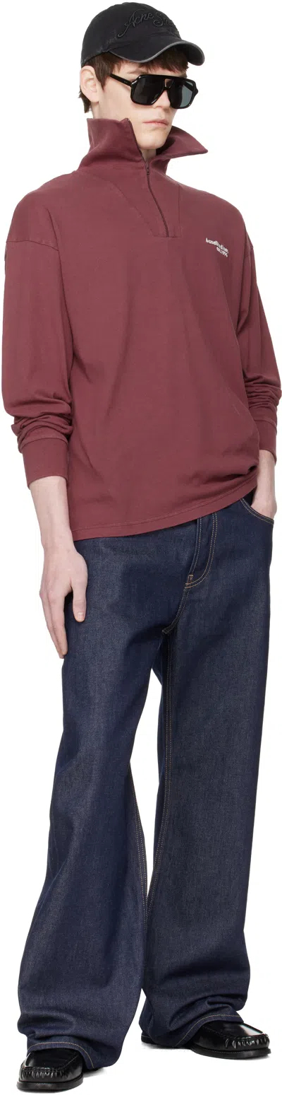 Acne Studios Red Zip-up Logo Sweatshirt In Red