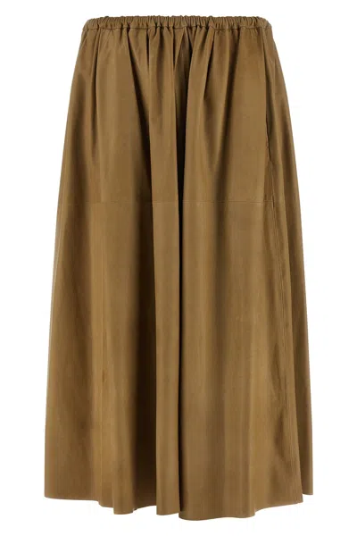 Auralee Elasticated Leather Skirt In Neutral