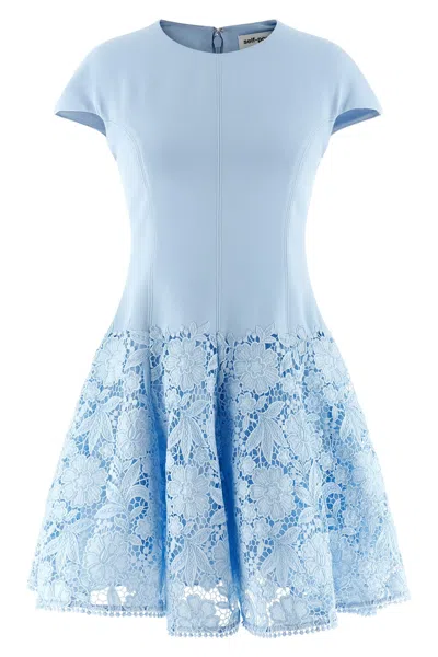 Self-portrait Womens Self Portrait Cap-sleeve Crepe And Lace Mini Dress In Blue