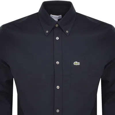 Lacoste Embroidered Crocodile Detail Blue Lino Shirt In Black