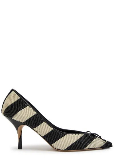 Jacquemus Les Escarpins Tourni 80 Striped Faux Raffia Pumps In Black
