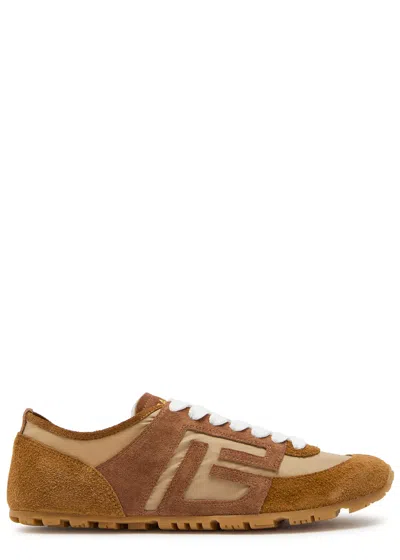 Balmain Beige Calf Leather Bos Taurus Athletic Sneakers In Brown