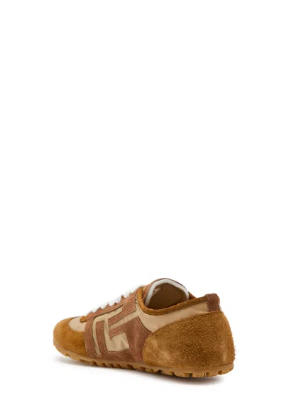 Balmain Beige Calf Leather Bos Taurus Athletic Sneakers In Brown