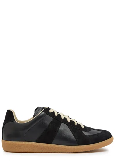 Maison Margiela Casual Low Top Sneakers With Suede Panels In Black
