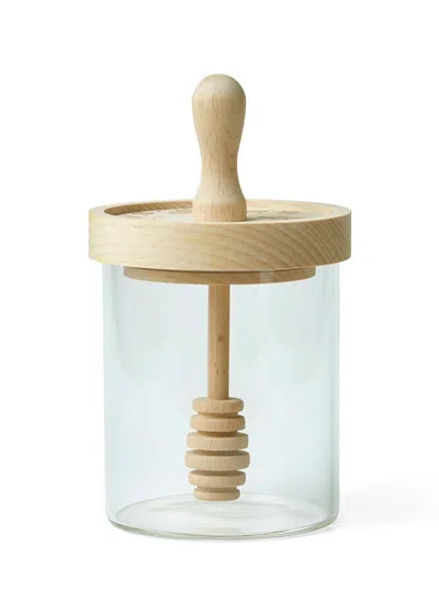 Talisman Designs Glass Honey Jar With Laser Etched Beechwood Lid & Integrated Honey Dipper, Honey Bee Collection In Neutral