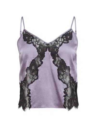 Fleur Du Mal Juliet Lace Silk Cami Top In Purple