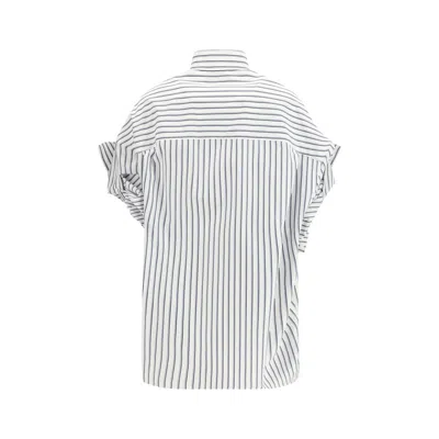 Balenciaga Women White Shirt With Button-down Collar Striped Motif And Front Pocket In Cotton Woman In Multi
