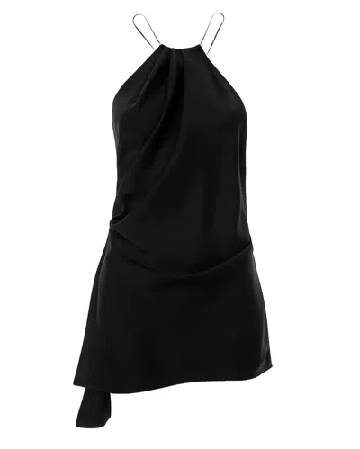 Victoria Beckham Chain-embellished Gathered Satin Top In Black