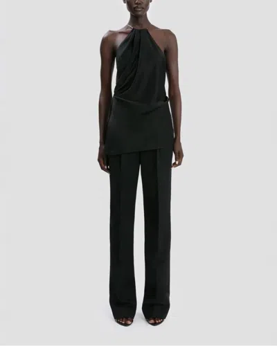 Victoria Beckham Chain-embellished Gathered Satin Top In Black