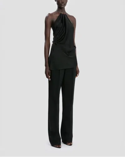 Victoria Beckham Chain-embellished Gathered Satin Top In Black