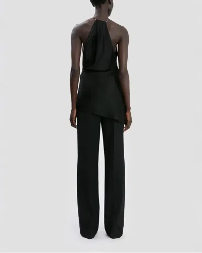 Victoria Beckham Chain-embellished Gathered Satin Top In Black