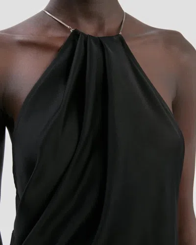 Victoria Beckham Chain-embellished Gathered Satin Top In Black