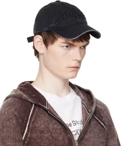 Acne Studios Faded Black Baseball Cap With Embroidered Logo In Black