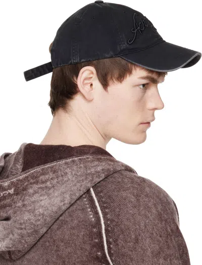 Acne Studios Faded Black Baseball Cap With Embroidered Logo In Black