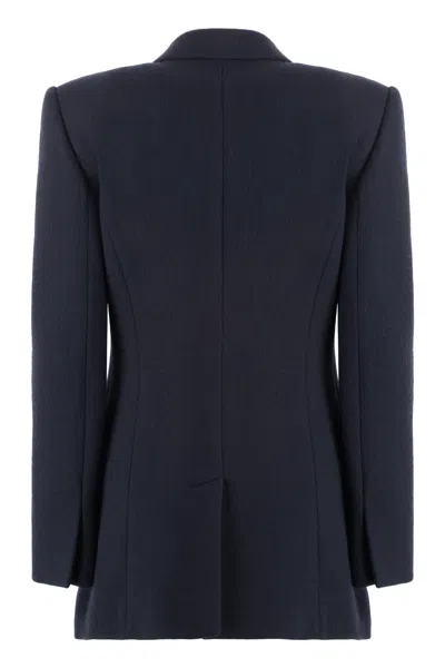Chloé Double-breasted Wool Jacket With Structured Shoulders In Blue