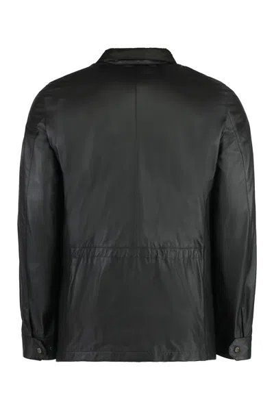 Moorer Four-pocket Drawstring Leather Jacket In Black