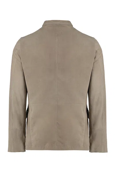 Moorer Flap-pocket Leather Jacket In Gray