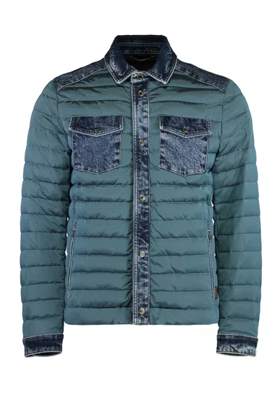 Moorer Crespi Denim Patchwork Down Jacket In Blue