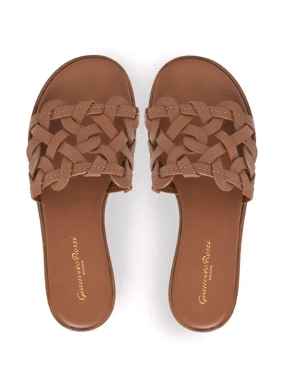 Gianvito Rossi Amalfi Woven Leather Slides In Brown