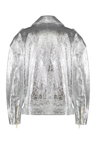 Halfboy Metallic Leather Jacket In Silver